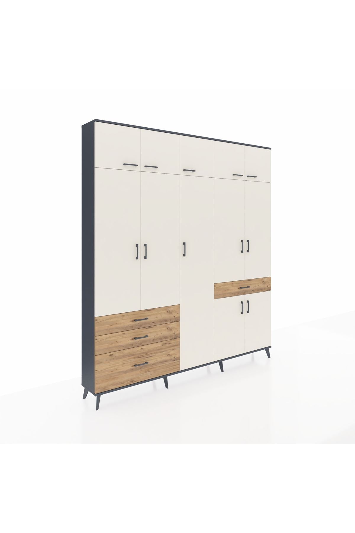 Arges Dolap 11 Raflı 4 Çekmeceli 2 Askılı 220x30x243 Antrasit-Aytaşı/Çam