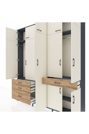 Arges Dolap 11 Raflı 4 Çekmeceli 2 Askılı 220x30x243 Antrasit-Aytaşı/Çam