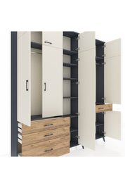 Arges Dolap 11 Raflı 4 Çekmeceli 2 Askılı 220x30x243 Antrasit-Aytaşı/Çam