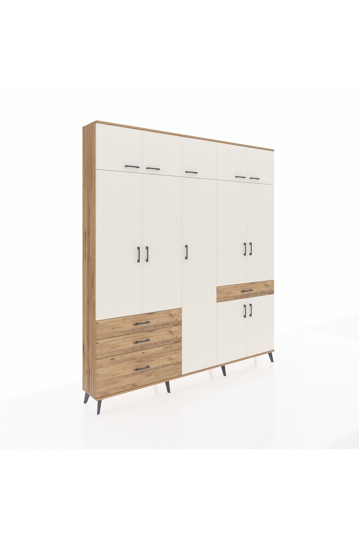 Arges Dolap 11 Raflı 4 Çekmeceli 2 Askılı 220x30x243 Çam-Aytaşı/Çam