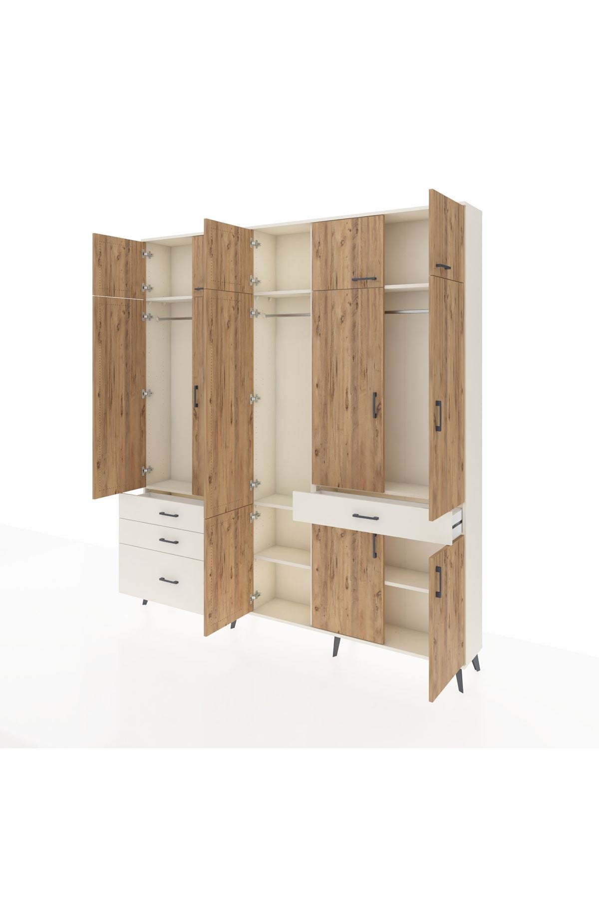 Arges Dolap 8 Raflı 4 Çekmeceli 3 Askılı 220x30x243 Aytaşı-Çam/Aytaşı