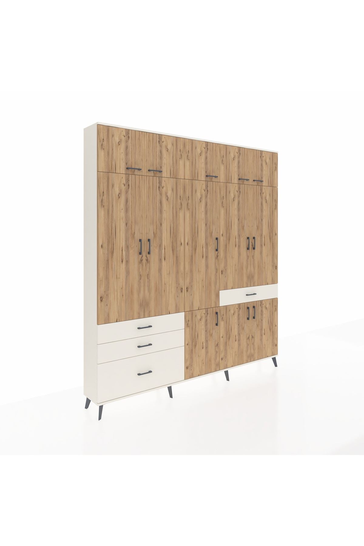 Arges Dolap 8 Raflı 4 Çekmeceli 3 Askılı 220x30x243 Aytaşı-Çam/Aytaşı