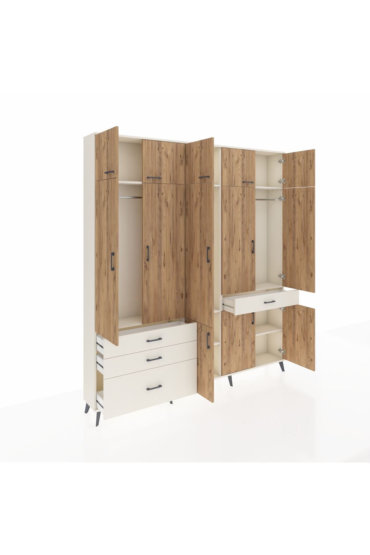 Arges Dolap 8 Raflı 4 Çekmeceli 3 Askılı 220x30x243 Aytaşı-Çam/Aytaşı