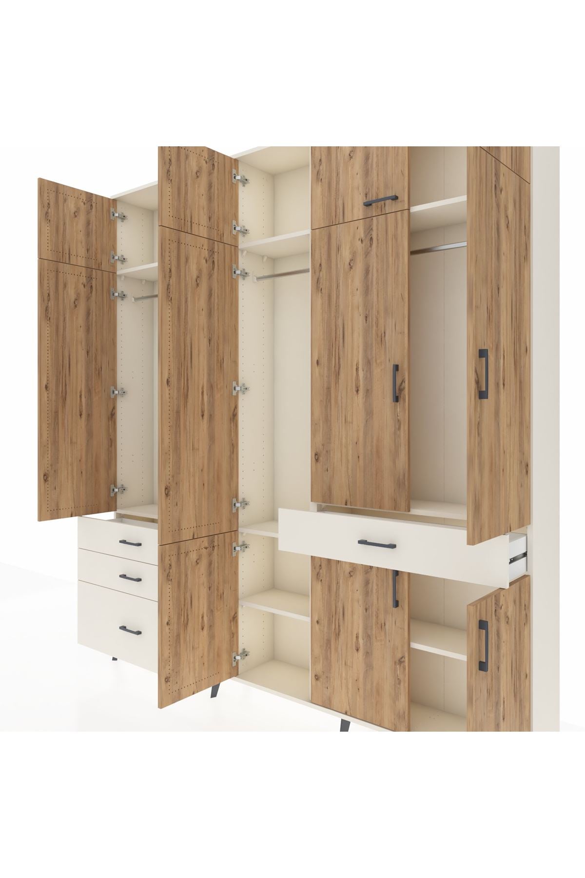 Arges Dolap 8 Raflı 4 Çekmeceli 3 Askılı 220x30x243 Aytaşı-Çam/Aytaşı