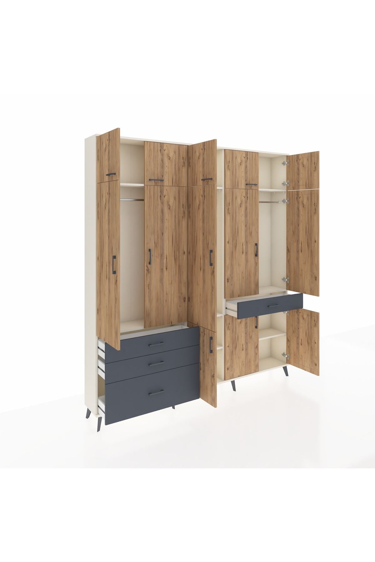 Arges Dolap 8 Raflı 4 Çekmeceli 3 Askılı 220x30x243 Aytaşı-Çam/Antrasit