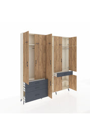 Arges Dolap 8 Raflı 4 Çekmeceli 3 Askılı 220x30x243 Aytaşı-Çam/Antrasit