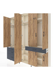 Arges Dolap 8 Raflı 4 Çekmeceli 3 Askılı 220x30x243 Aytaşı-Çam/Antrasit