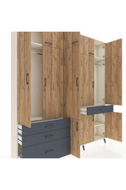 Arges Dolap 8 Raflı 4 Çekmeceli 3 Askılı 220x30x243 Aytaşı-Çam/Antrasit