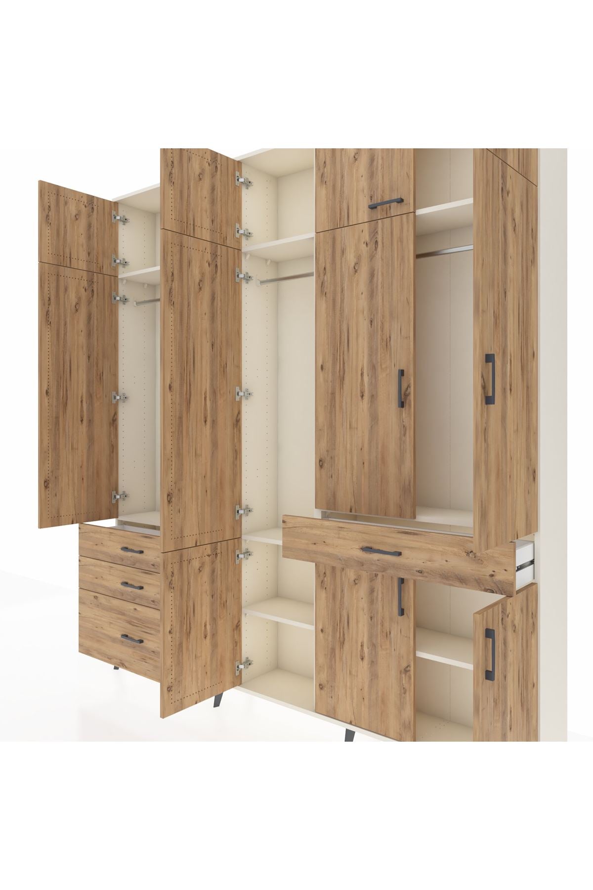 Arges Gardrop 8 Raflı 4 Çekmeceli 3 Askılı 220x30x243 Aytaşı-Çam