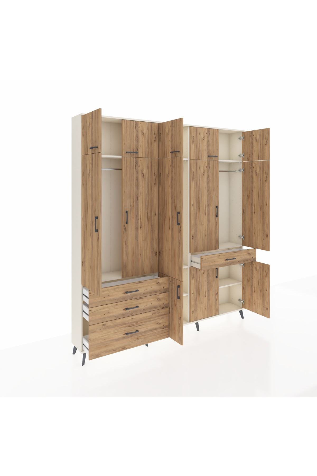 Arges Gardrop 8 Raflı 4 Çekmeceli 3 Askılı 220x30x243 Aytaşı-Çam