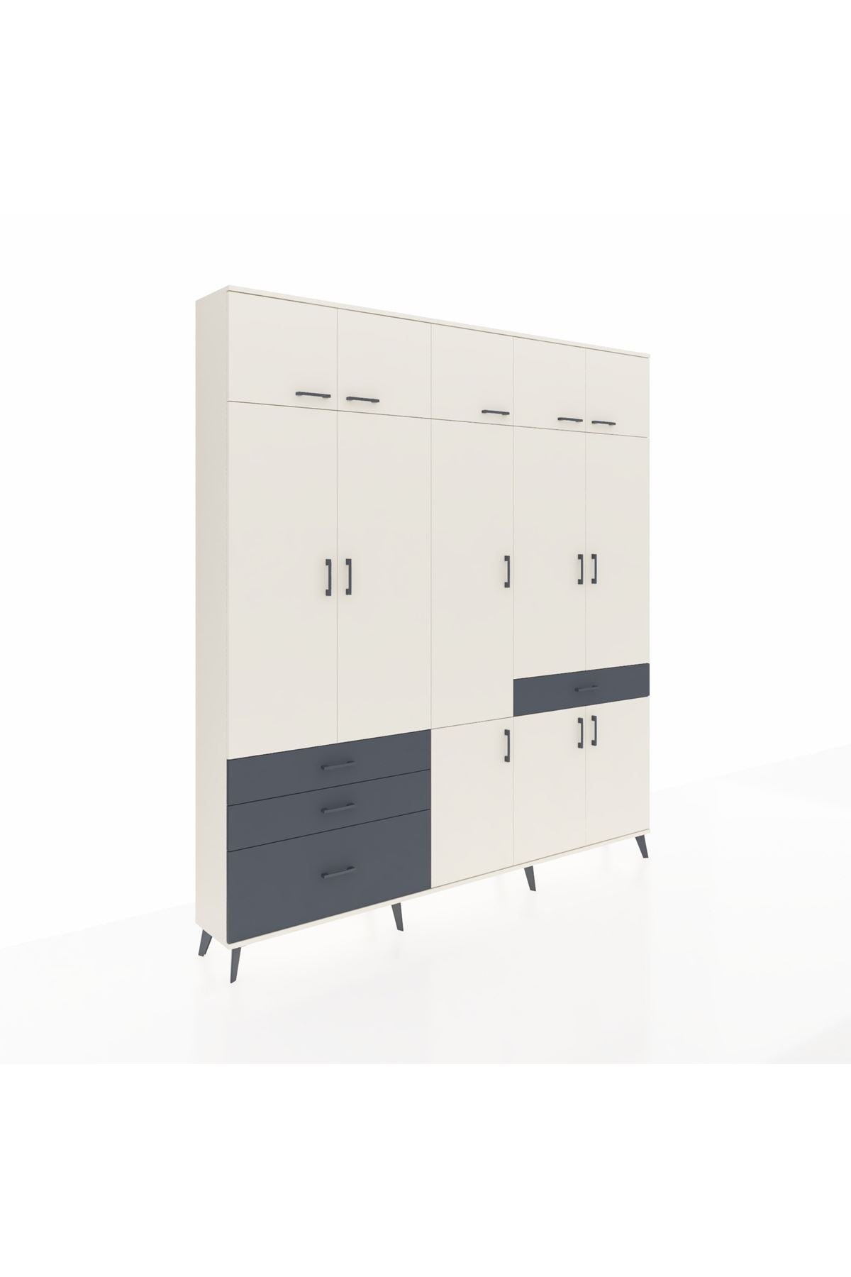 Arges Dolap 8 Raflı 4 Çekmeceli 3 Askılı 220x30x243 Aytaşı-Aytaşı/Antrasit