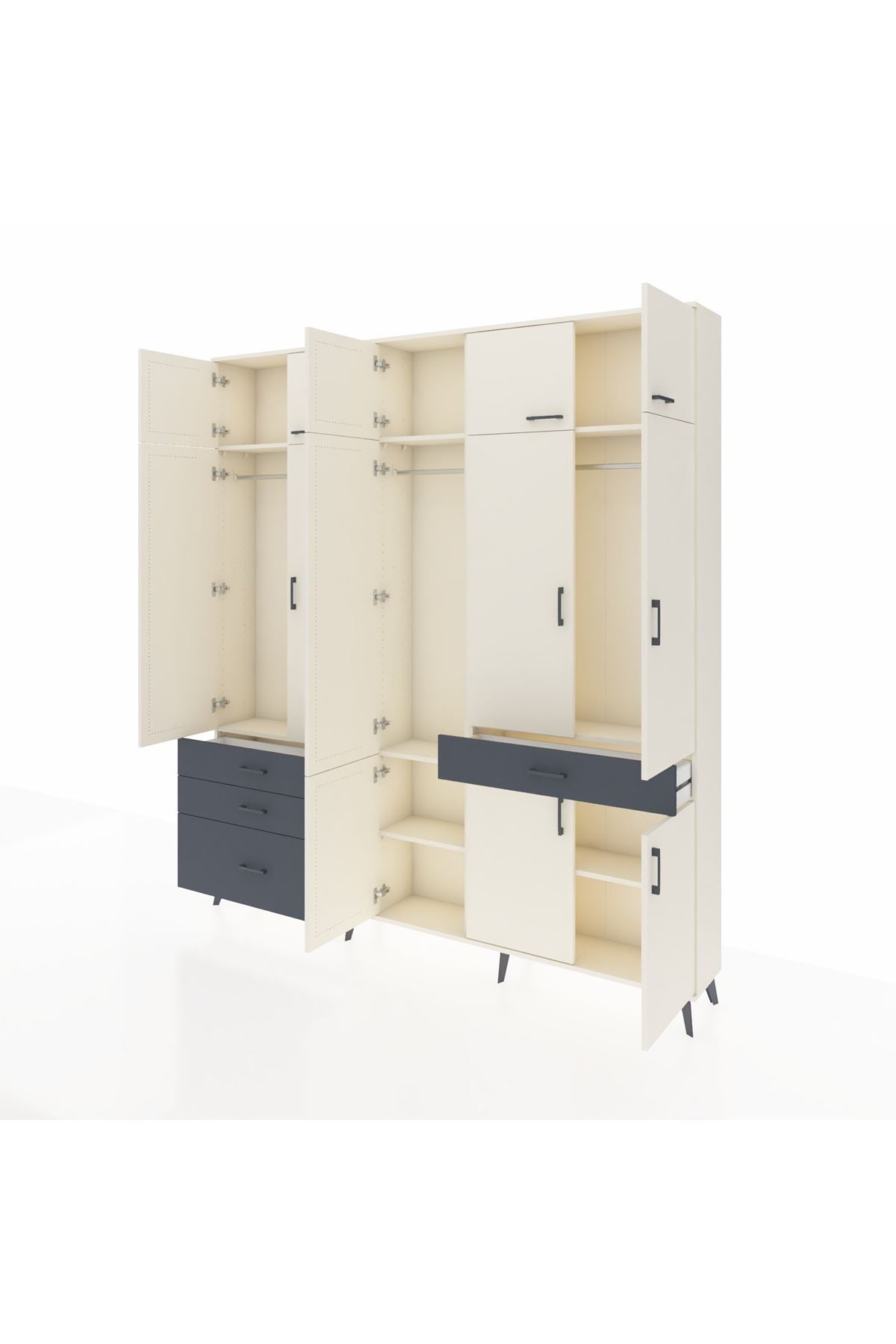 Arges Dolap 8 Raflı 4 Çekmeceli 3 Askılı 220x30x243 Aytaşı-Aytaşı/Antrasit