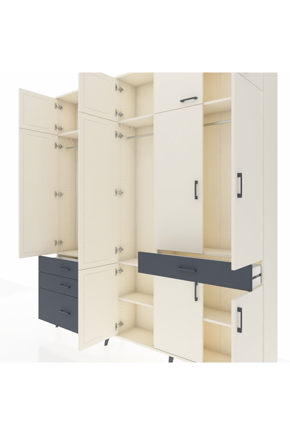 Arges Dolap 8 Raflı 4 Çekmeceli 3 Askılı 220x30x243 Aytaşı-Aytaşı/Antrasit