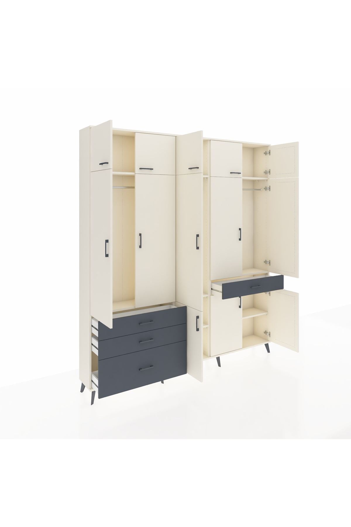 Arges Dolap 8 Raflı 4 Çekmeceli 3 Askılı 220x30x243 Aytaşı-Aytaşı/Antrasit