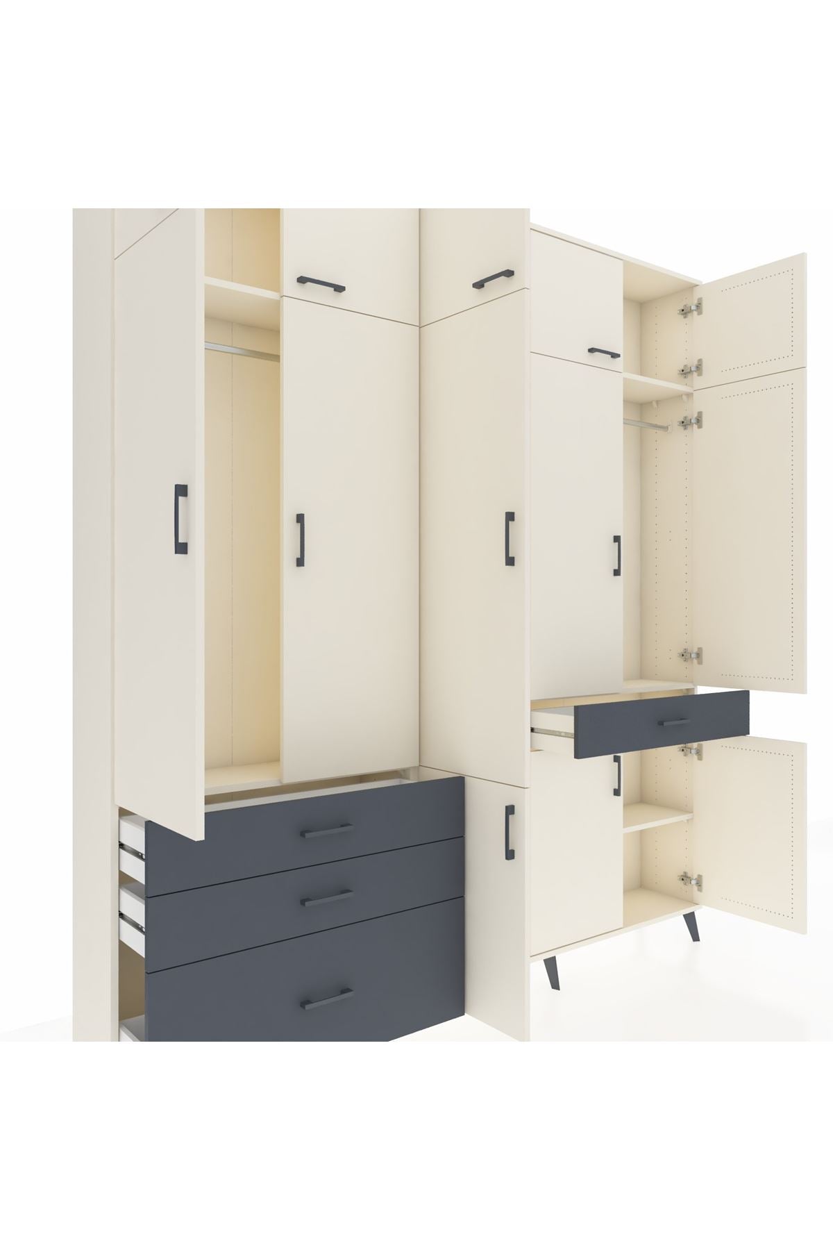 Arges Dolap 8 Raflı 4 Çekmeceli 3 Askılı 220x30x243 Aytaşı-Aytaşı/Antrasit