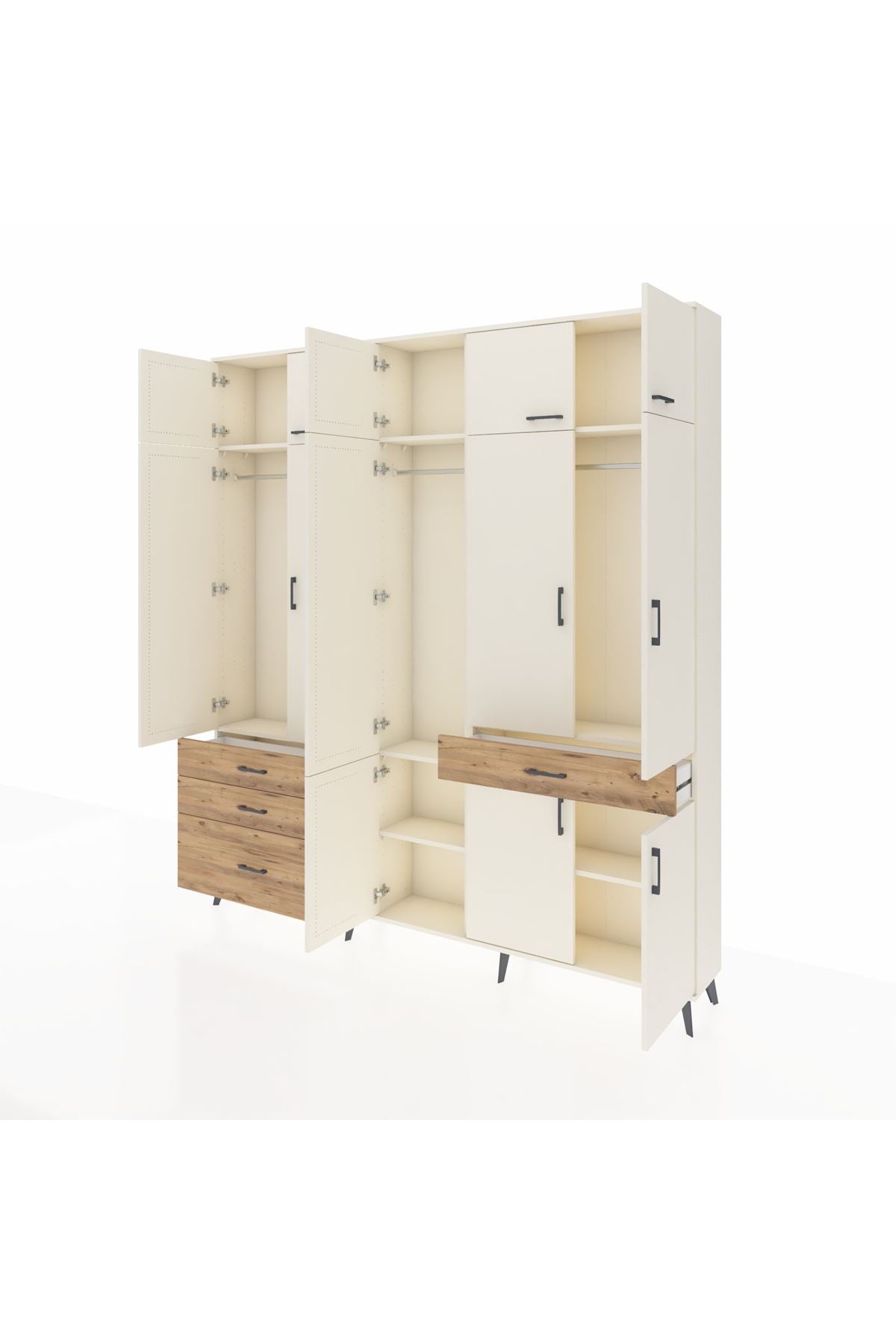 Arges Dolap 8 Raflı 4 Çekmeceli 3 Askılı 220x30x243 Aytaşı-Aytaşı/Çam