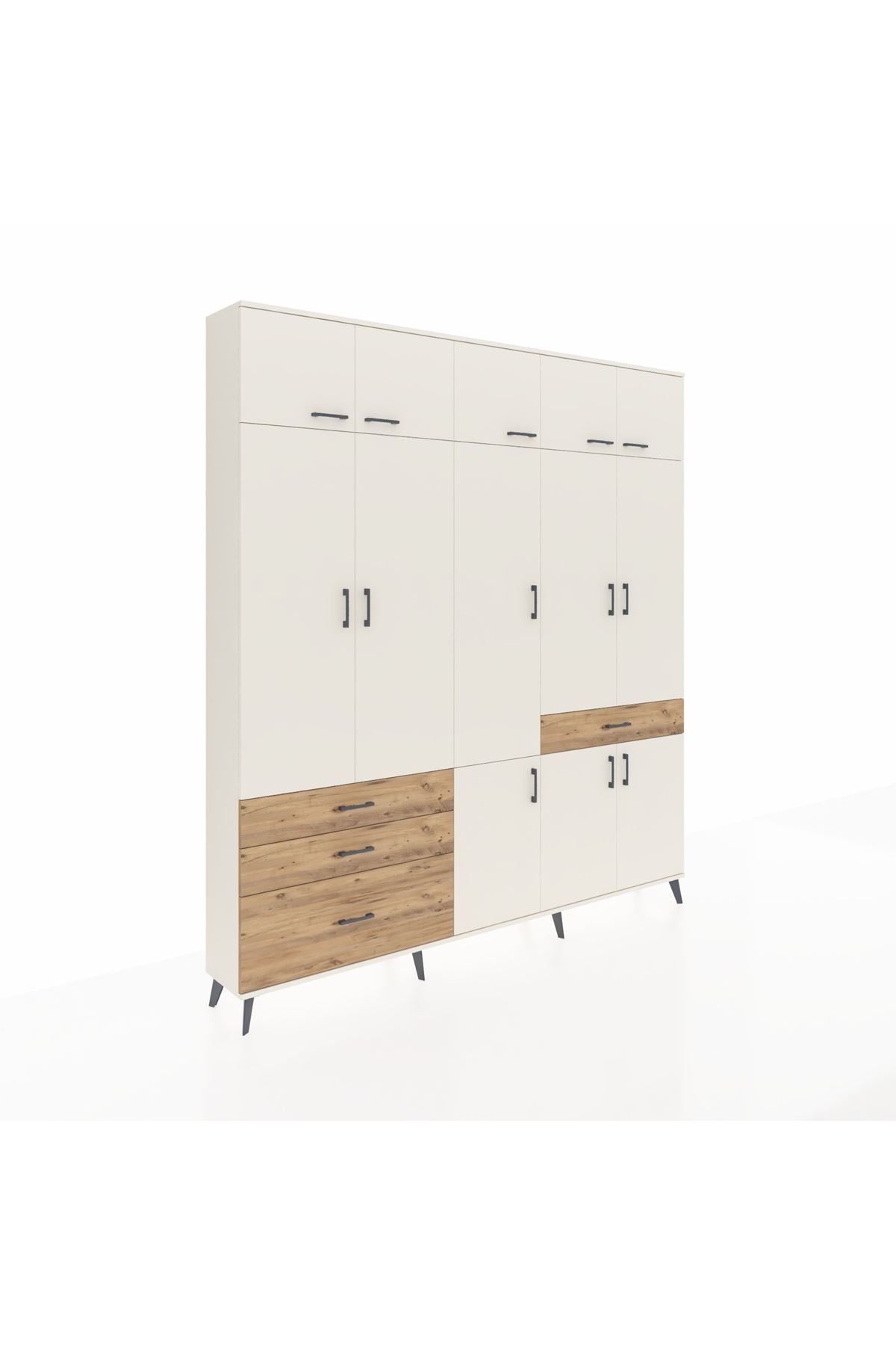 Arges Dolap 8 Raflı 4 Çekmeceli 3 Askılı 220x30x243 Aytaşı-Aytaşı/Çam