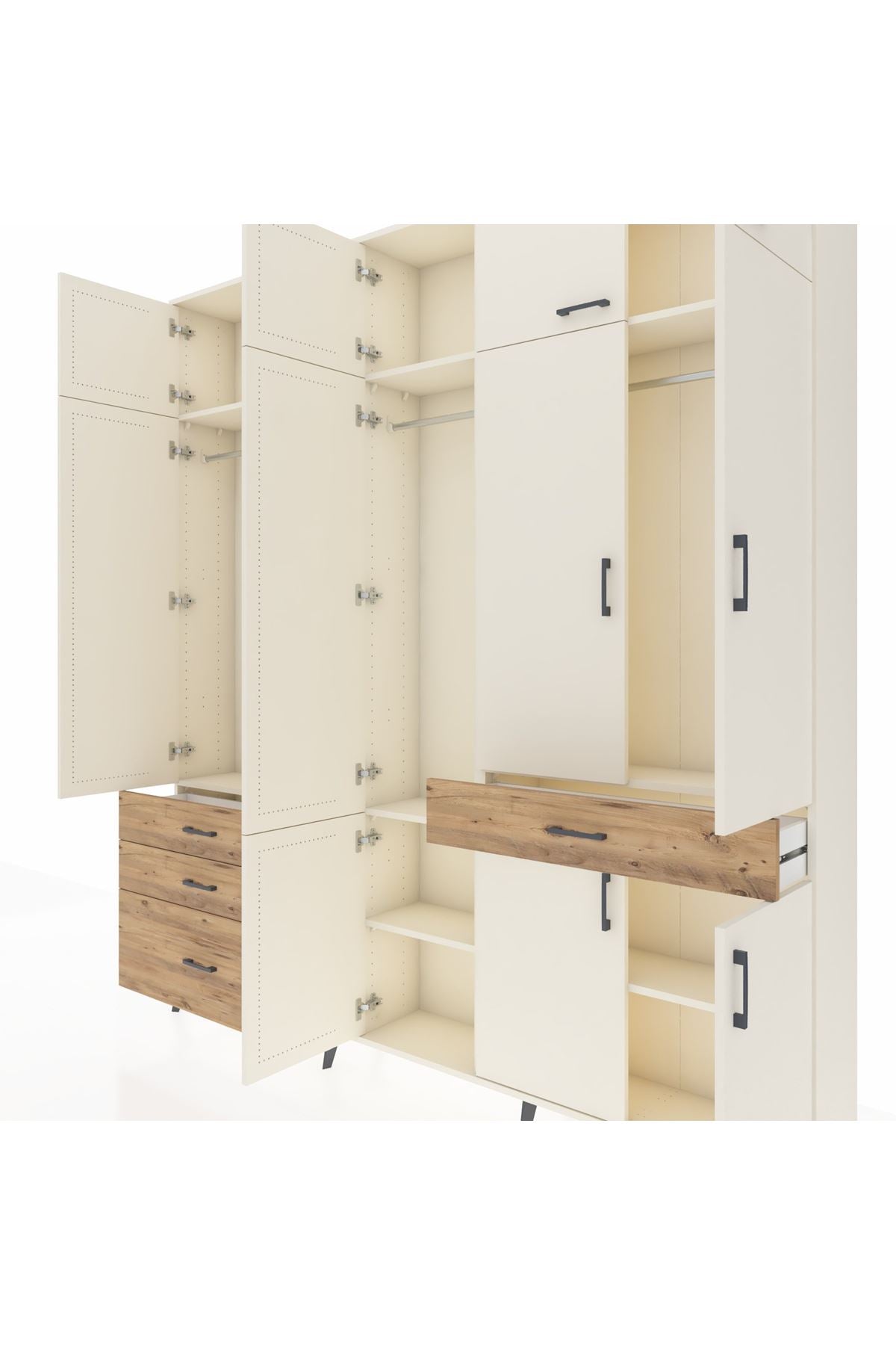 Arges Dolap 8 Raflı 4 Çekmeceli 3 Askılı 220x30x243 Aytaşı-Aytaşı/Çam