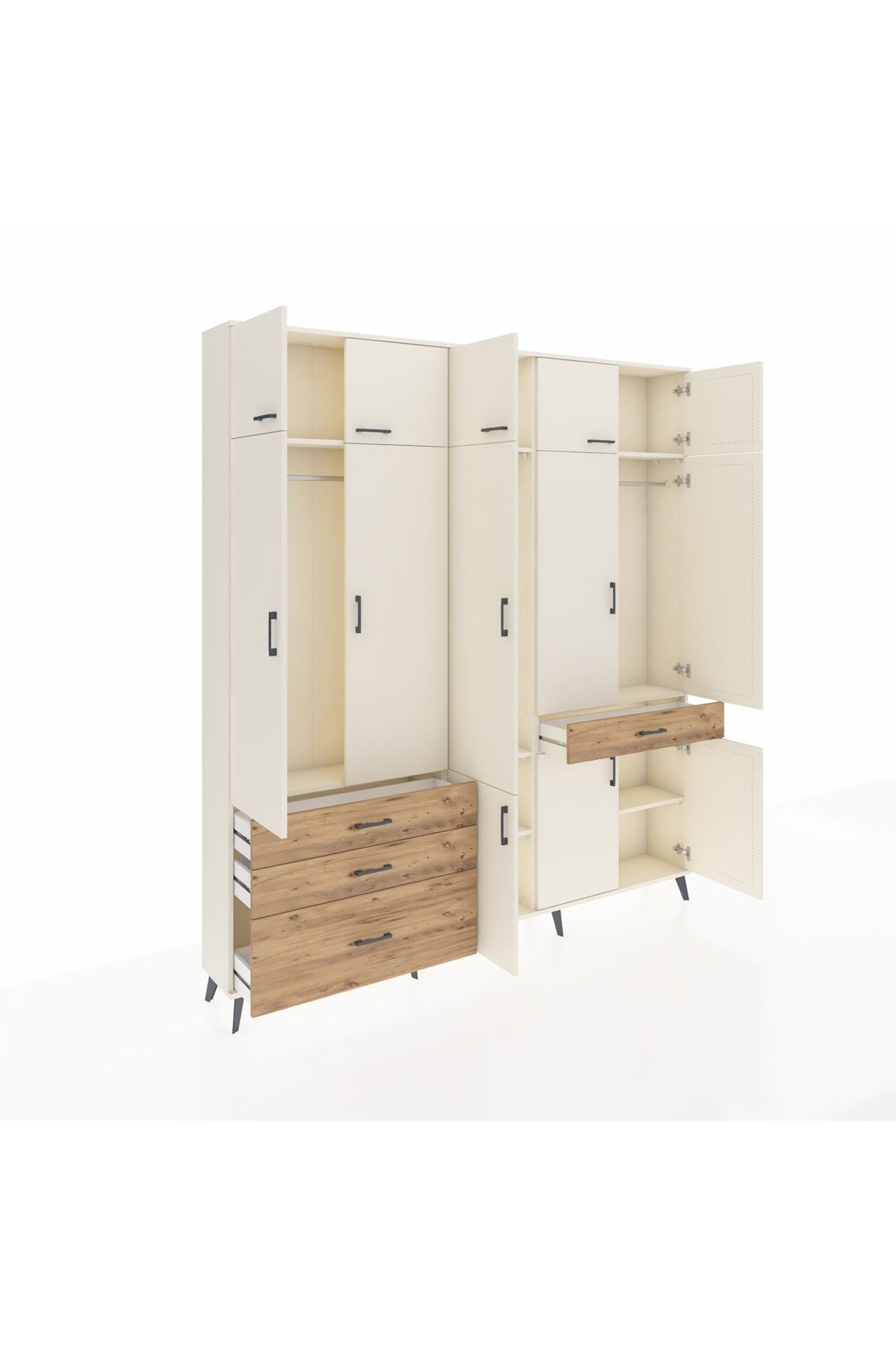 Arges Dolap 8 Raflı 4 Çekmeceli 3 Askılı 220x30x243 Aytaşı-Aytaşı/Çam