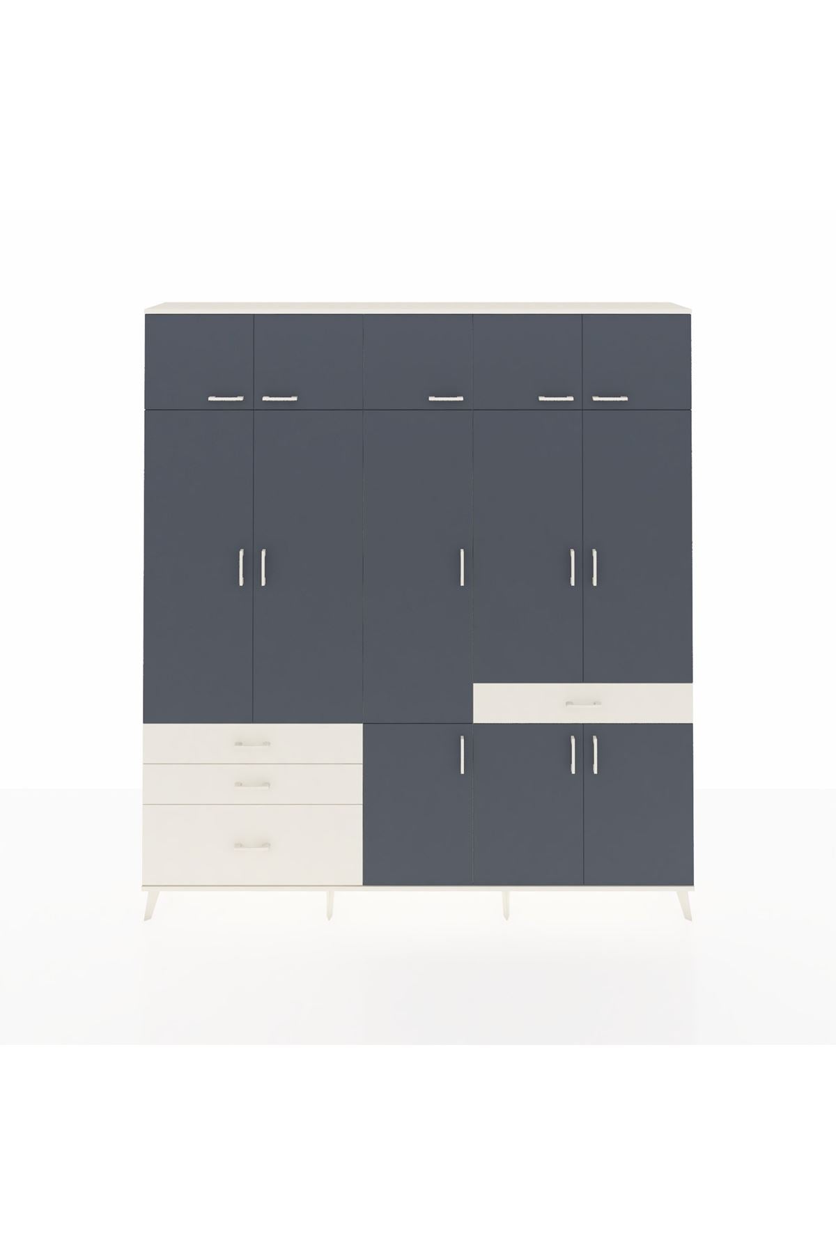 Arges Dolap 8 Raflı 4 Çekmeceli 3 Askılı 220x30x243 Aytaşı-Antrasit/Aytaşı