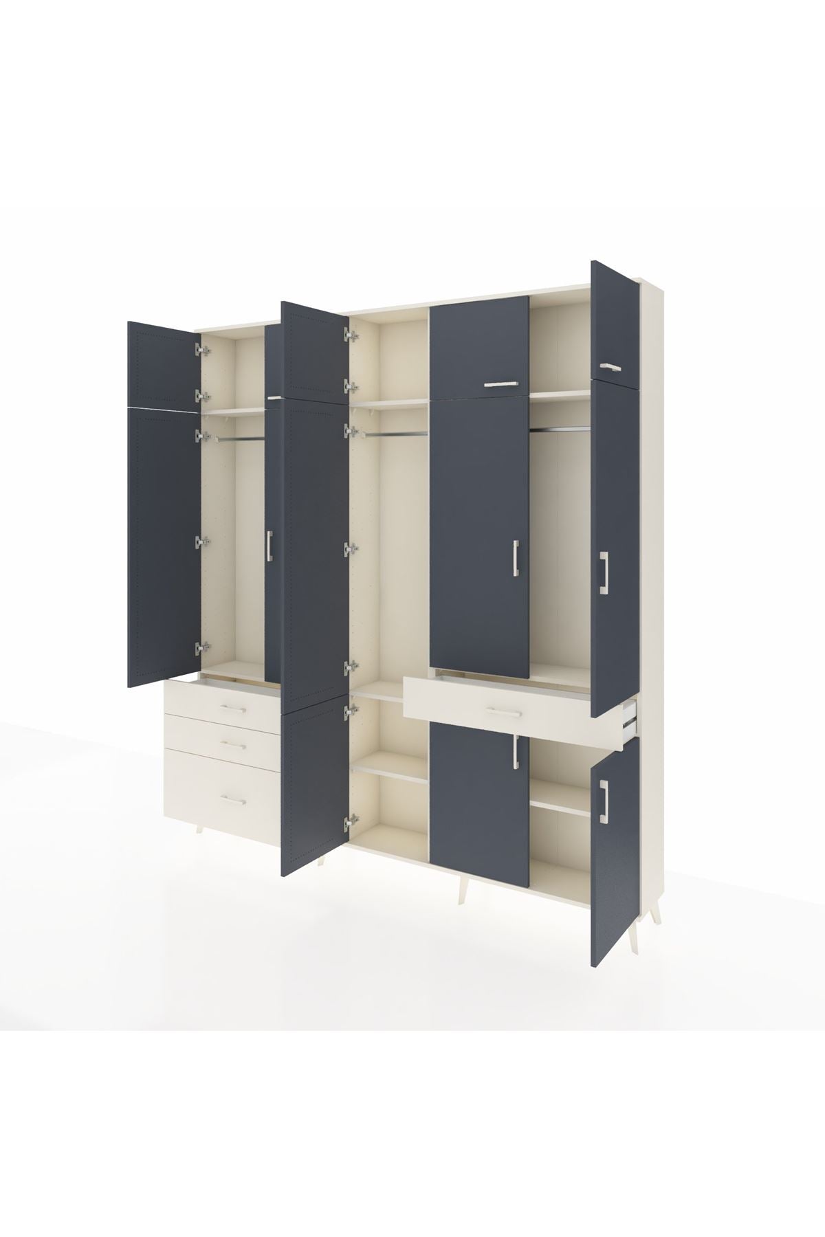 Arges Dolap 8 Raflı 4 Çekmeceli 3 Askılı 220x30x243 Aytaşı-Antrasit/Aytaşı