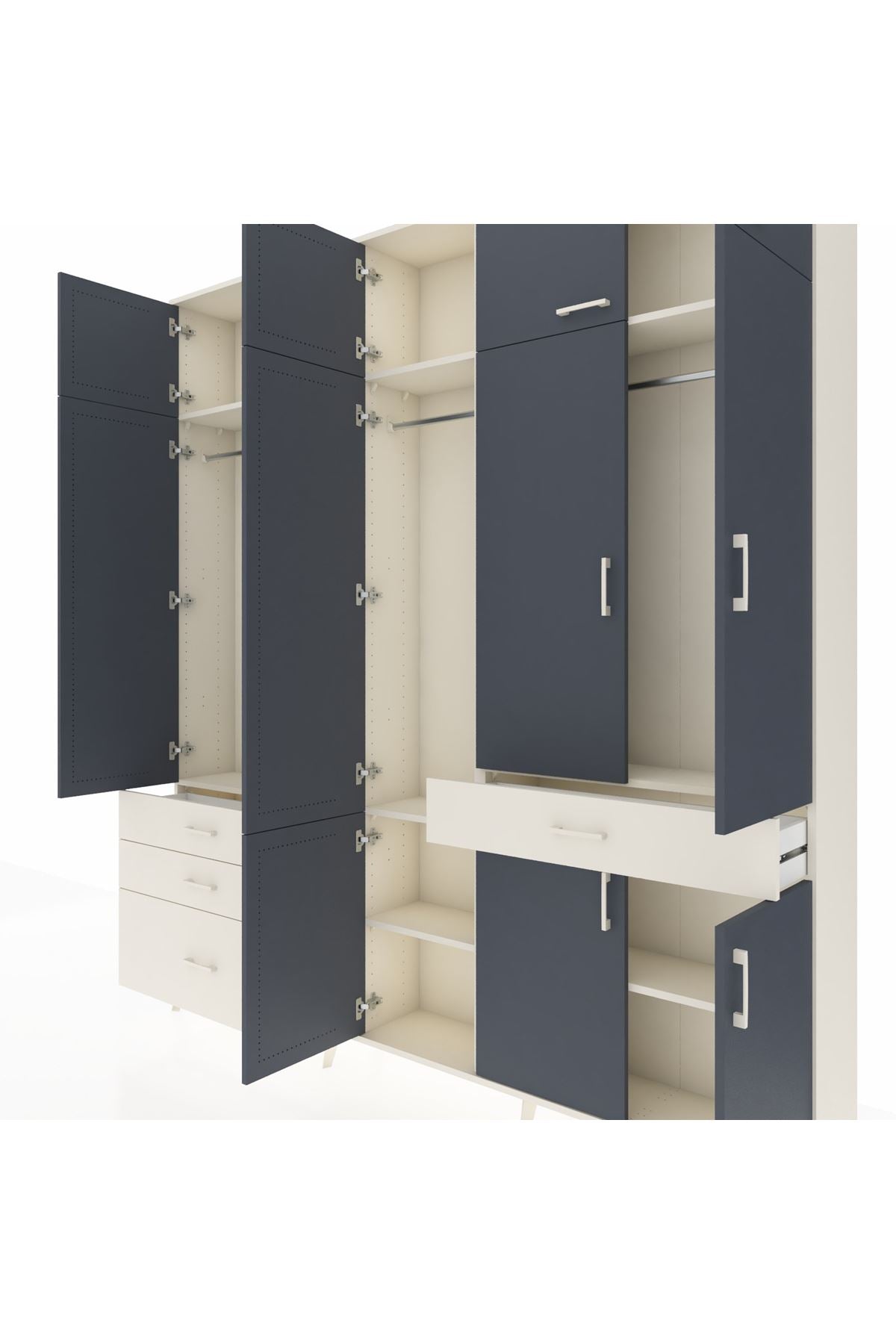 Arges Dolap 8 Raflı 4 Çekmeceli 3 Askılı 220x30x243 Aytaşı-Antrasit/Aytaşı