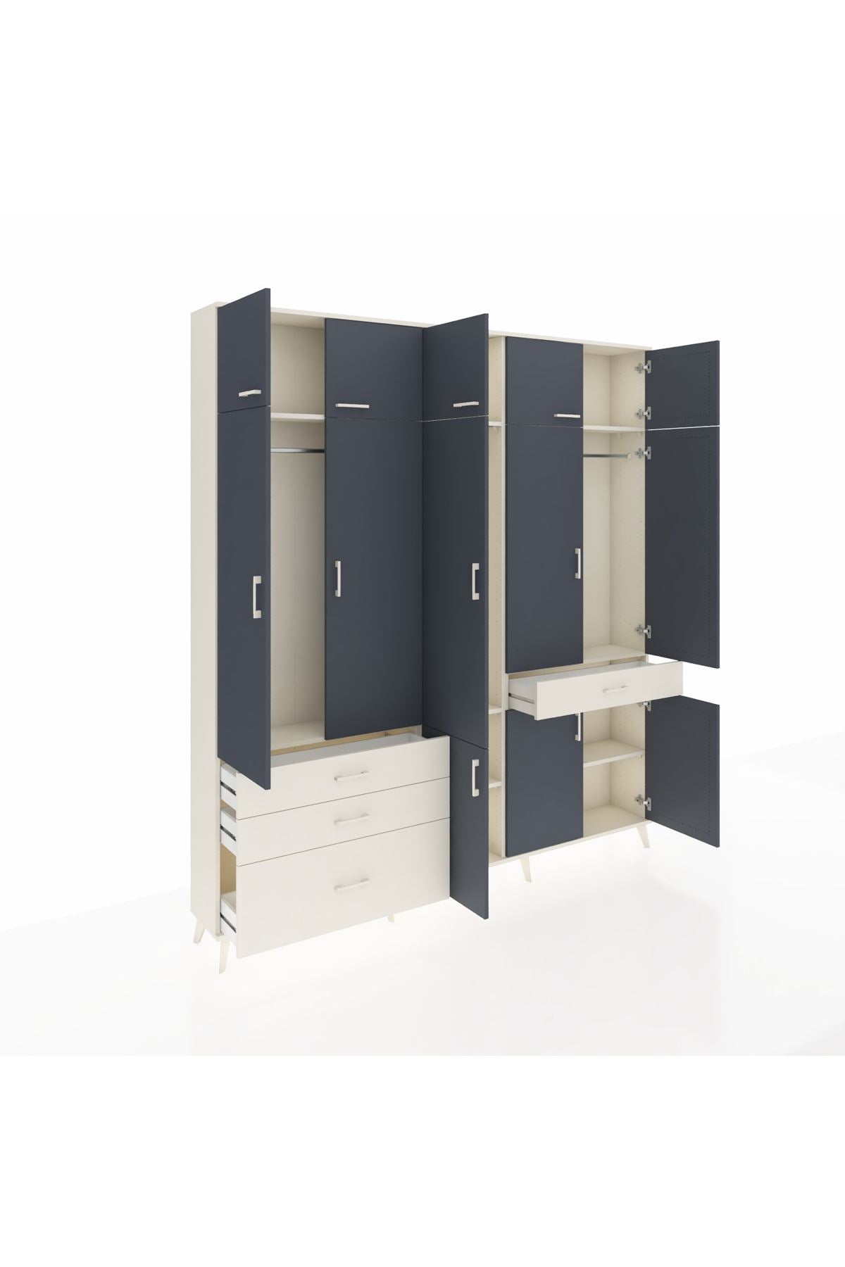 Arges Dolap 8 Raflı 4 Çekmeceli 3 Askılı 220x30x243 Aytaşı-Antrasit/Aytaşı