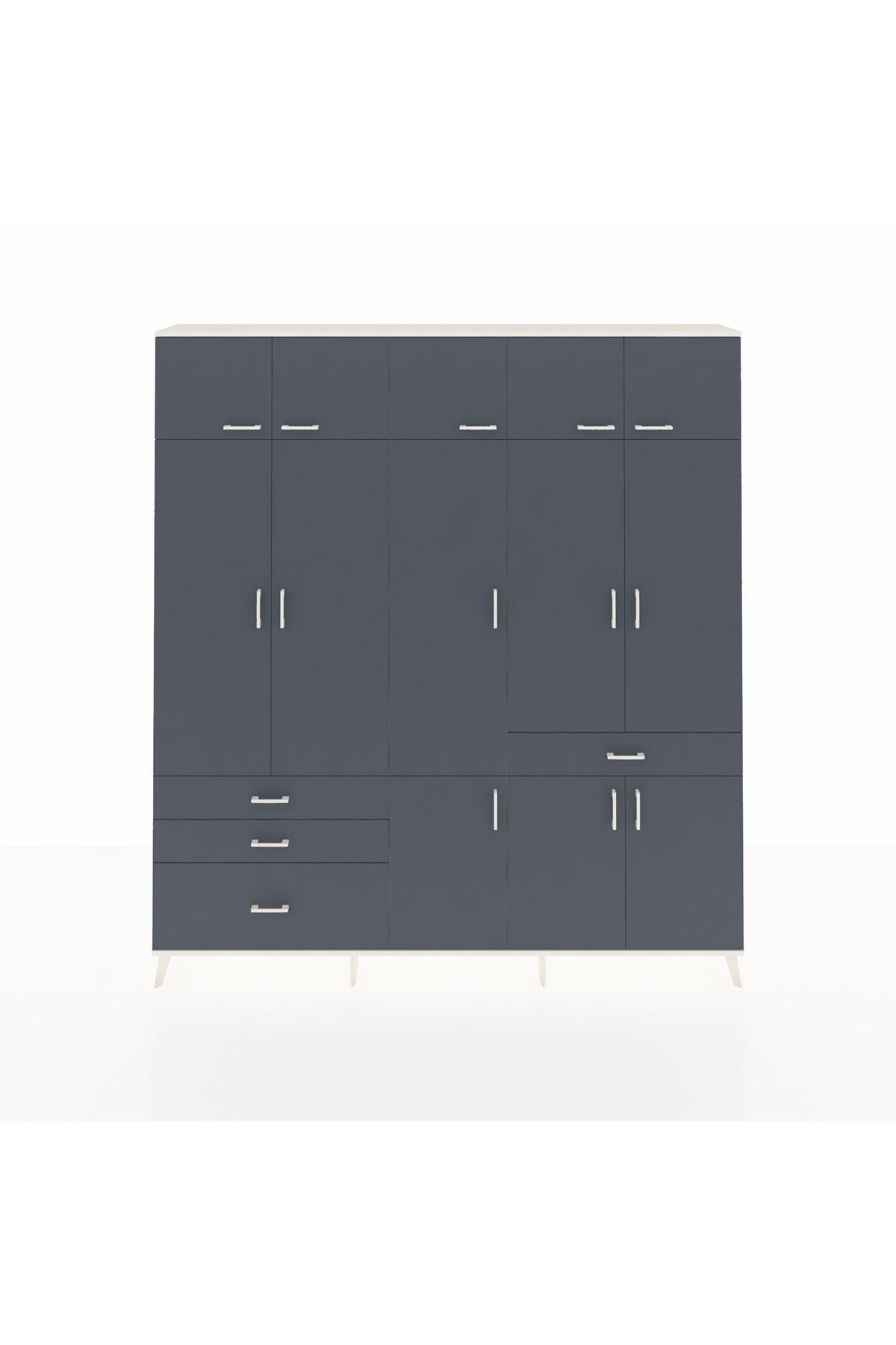 Arges Gardrop 8 Raflı 4 Çekmeceli 3 Askılı 220x30x243 Aytaşı-Antrasit