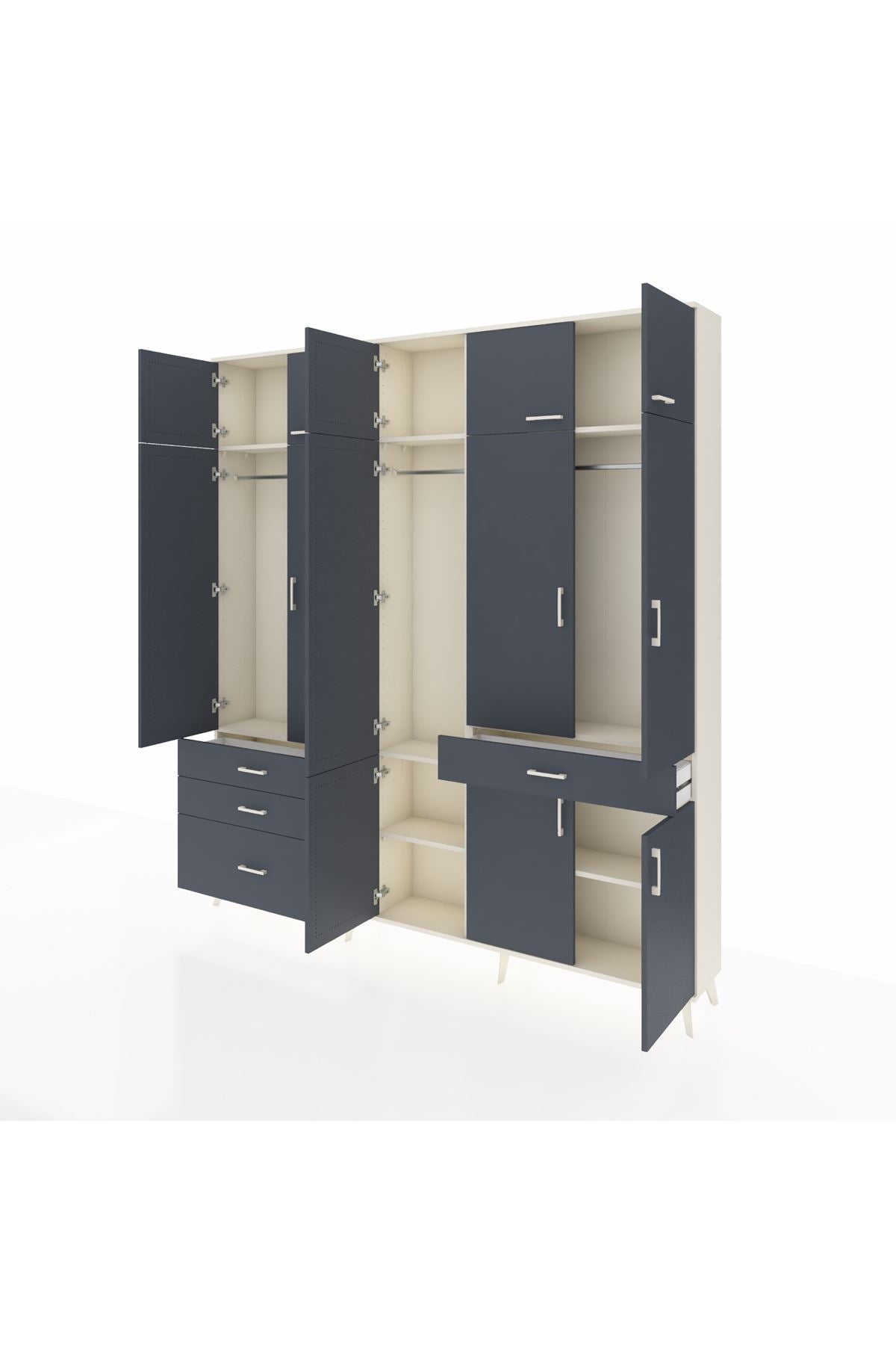 Arges Gardrop 8 Raflı 4 Çekmeceli 3 Askılı 220x30x243 Aytaşı-Antrasit