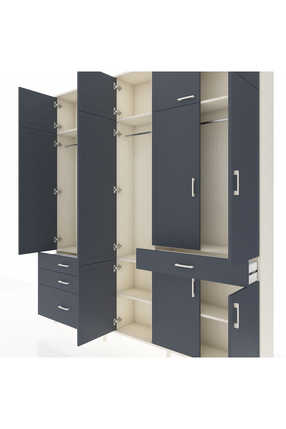 Arges Gardrop 8 Raflı 4 Çekmeceli 3 Askılı 220x30x243 Aytaşı-Antrasit