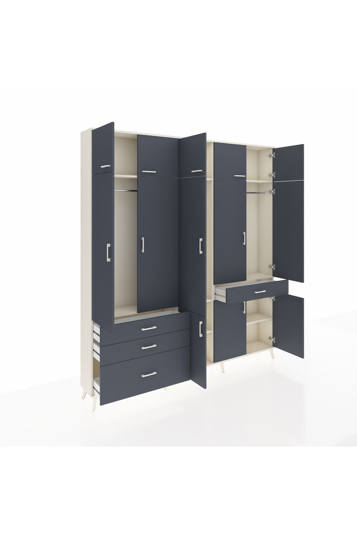 Arges Gardrop 8 Raflı 4 Çekmeceli 3 Askılı 220x30x243 Aytaşı-Antrasit