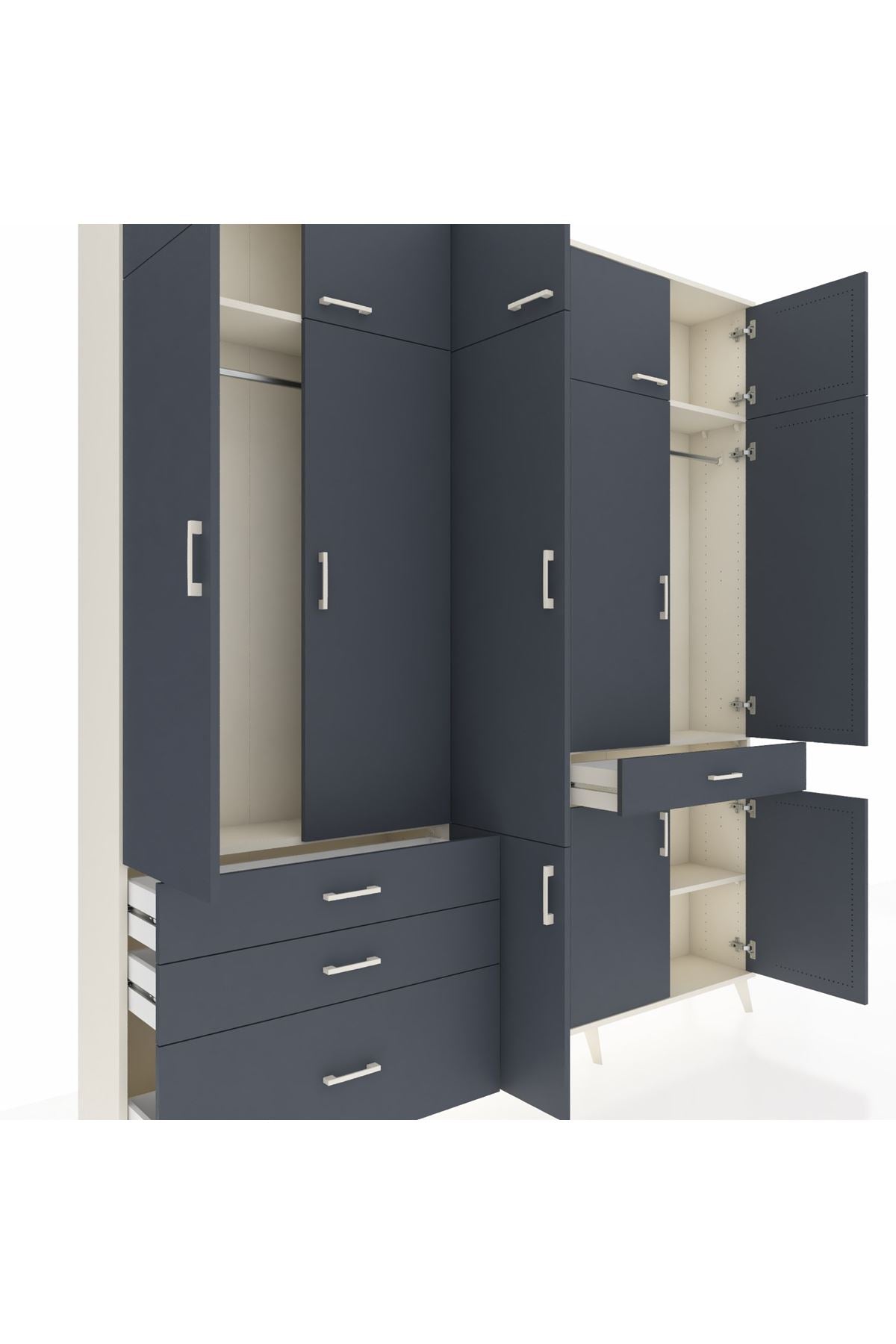 Arges Gardrop 8 Raflı 4 Çekmeceli 3 Askılı 220x30x243 Aytaşı-Antrasit