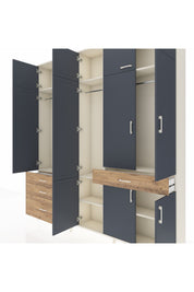 Arges Dolap 8 Raflı 4 Çekmeceli 3 Askılı 220x30x243 Aytaşı-Antrasit/Çam