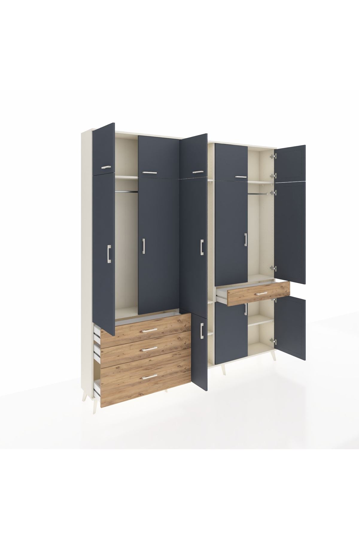 Arges Dolap 8 Raflı 4 Çekmeceli 3 Askılı 220x30x243 Aytaşı-Antrasit/Çam