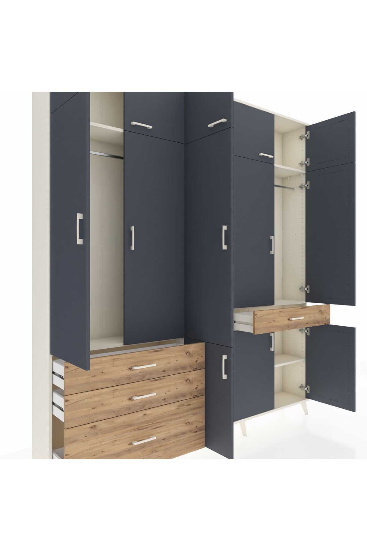 Arges Dolap 8 Raflı 4 Çekmeceli 3 Askılı 220x30x243 Aytaşı-Antrasit/Çam