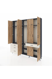 Arges Dolap 8 Raflı 4 Çekmeceli 3 Askılı 220x30x243 Antrasit-Çam/Aytaşı