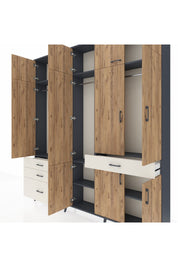 Arges Dolap 8 Raflı 4 Çekmeceli 3 Askılı 220x30x243 Antrasit-Çam/Aytaşı