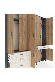 Arges Dolap 8 Raflı 4 Çekmeceli 3 Askılı 220x30x243 Antrasit-Çam/Aytaşı