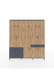 Arges Dolap 8 Raflı 4 Çekmeceli 3 Askılı 220x30x243 Antrasit-Çam/Antrasit