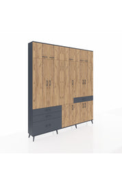 Arges Dolap 8 Raflı 4 Çekmeceli 3 Askılı 220x30x243 Antrasit-Çam/Antrasit