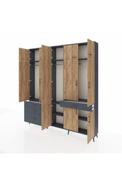 Arges Dolap 8 Raflı 4 Çekmeceli 3 Askılı 220x30x243 Antrasit-Çam/Antrasit