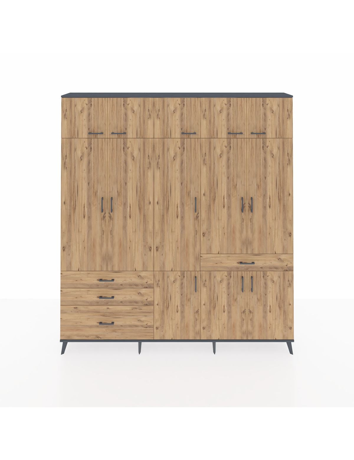 Arges Gardrop 8 Raflı 4 Çekmeceli 3 Askılı 220x30x243 Antrasit-Çam