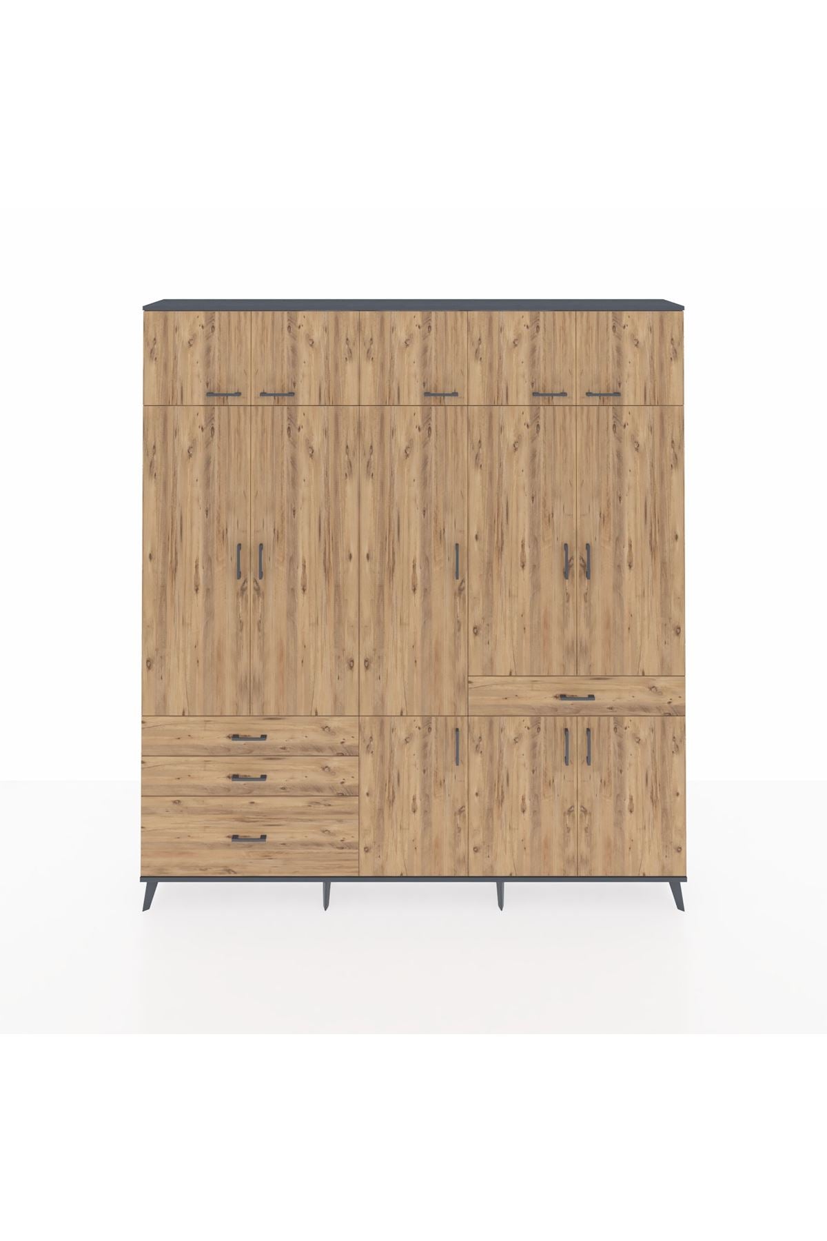 Arges Gardrop 8 Raflı 4 Çekmeceli 3 Askılı 220x30x243 Antrasit-Çam