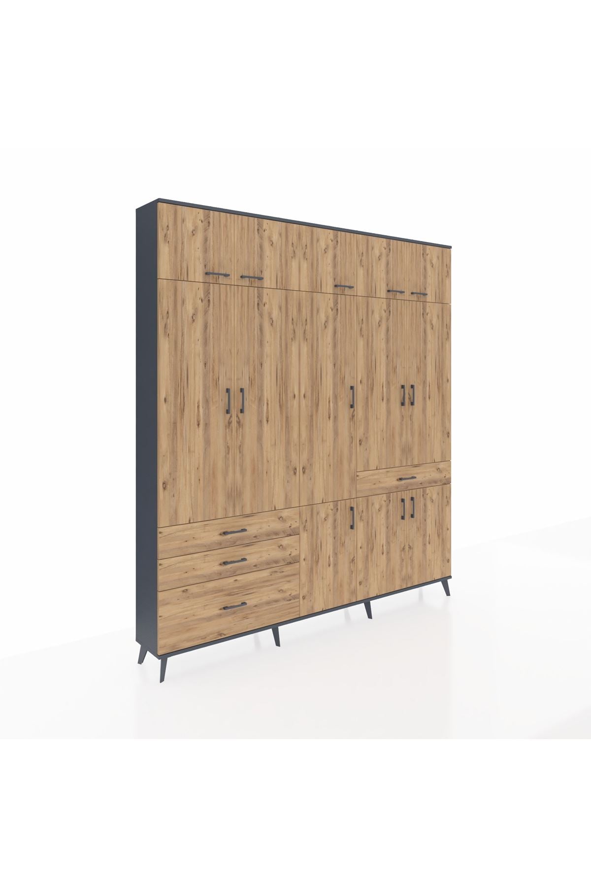 Arges Gardrop 8 Raflı 4 Çekmeceli 3 Askılı 220x30x243 Antrasit-Çam