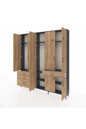 Arges Gardrop 8 Raflı 4 Çekmeceli 3 Askılı 220x30x243 Antrasit-Çam