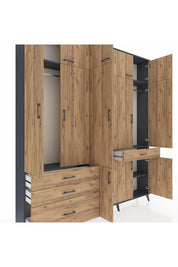 Arges Gardrop 8 Raflı 4 Çekmeceli 3 Askılı 220x30x243 Antrasit-Çam