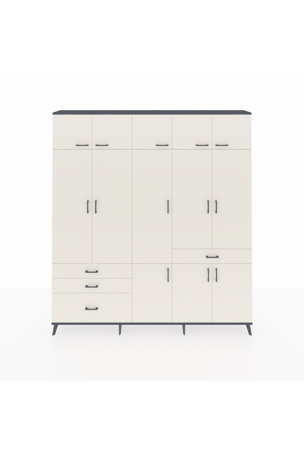 Arges Gardrop 8 Raflı 4 Çekmeceli 3 Askılı 220x30x243 Antrasit-Aytaşı