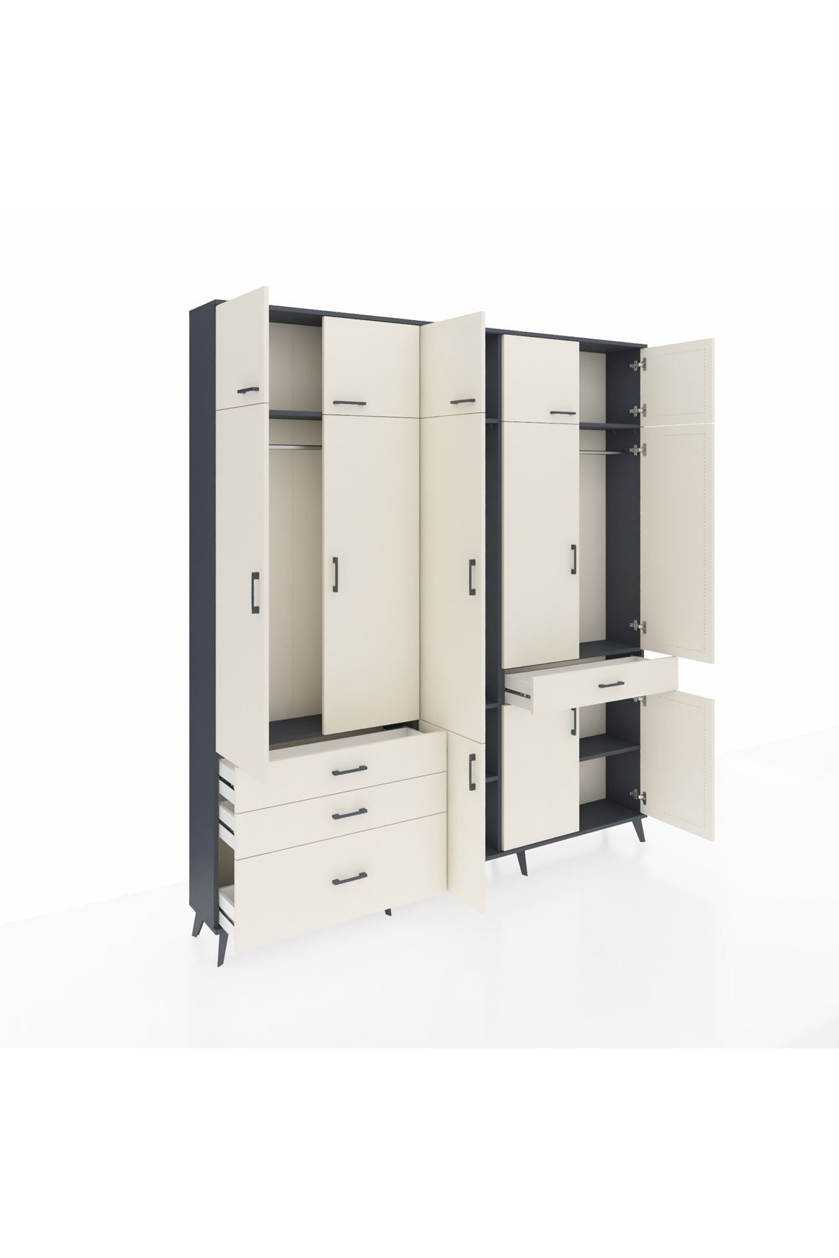 Arges Gardrop 8 Raflı 4 Çekmeceli 3 Askılı 220x30x243 Antrasit-Aytaşı