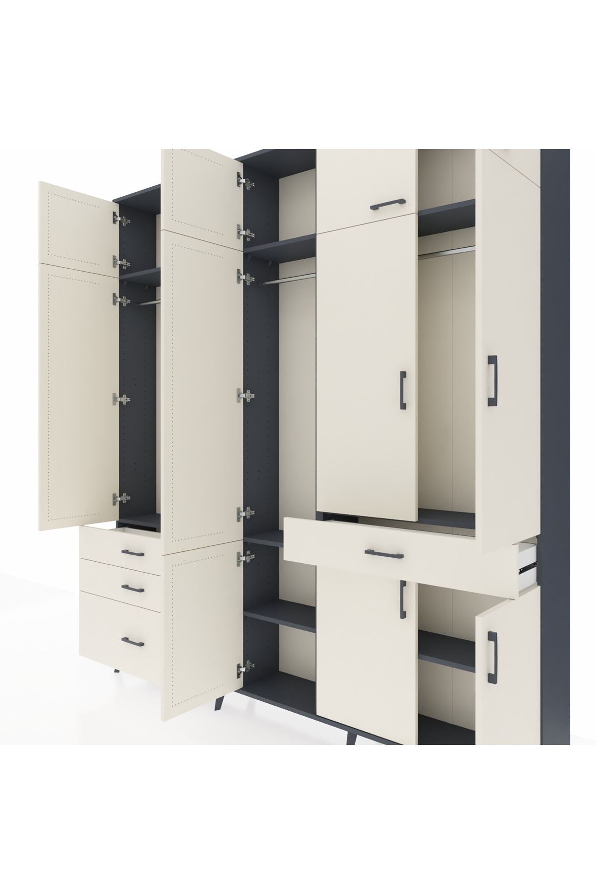 Arges Gardrop 8 Raflı 4 Çekmeceli 3 Askılı 220x30x243 Antrasit-Aytaşı