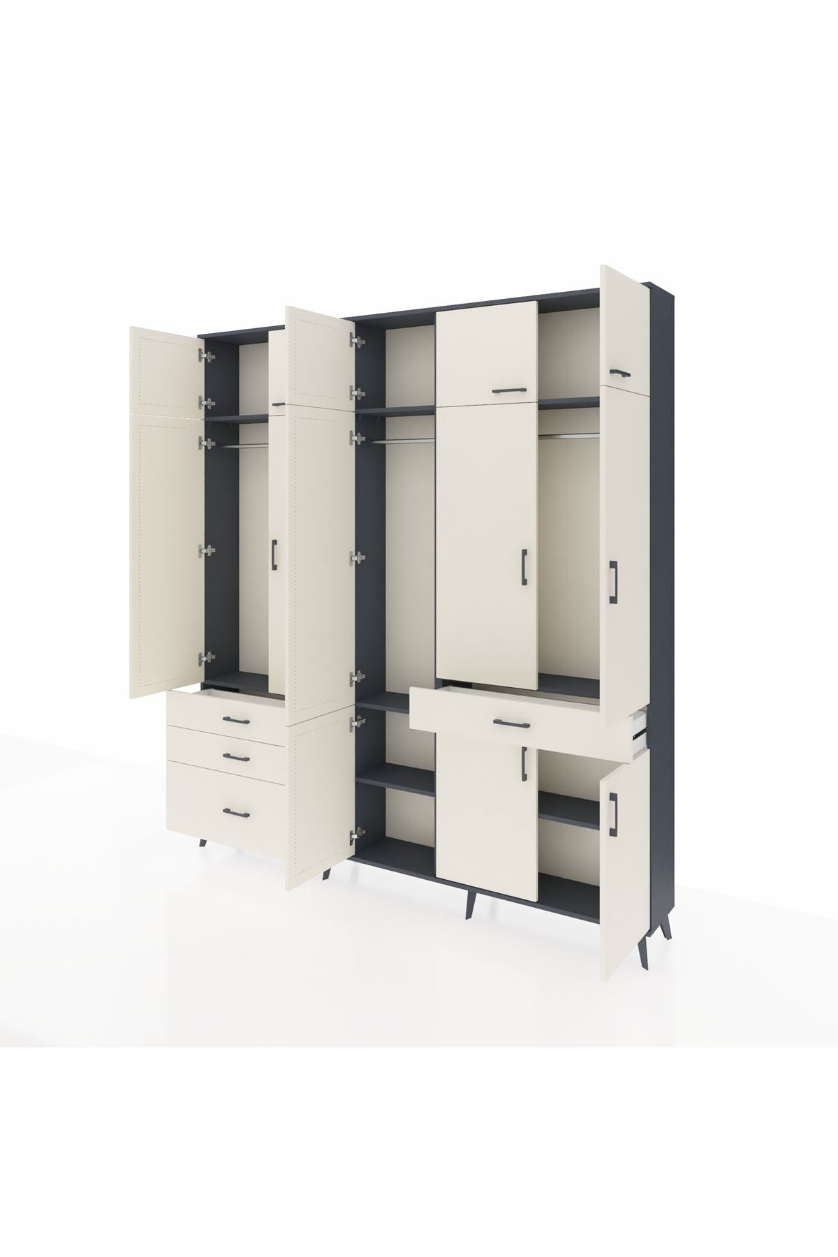 Arges Gardrop 8 Raflı 4 Çekmeceli 3 Askılı 220x30x243 Antrasit-Aytaşı